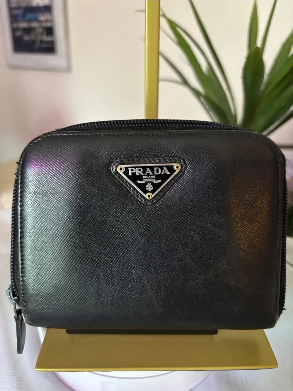 Prada Black Saffiano Leather Zip-Around Wallet